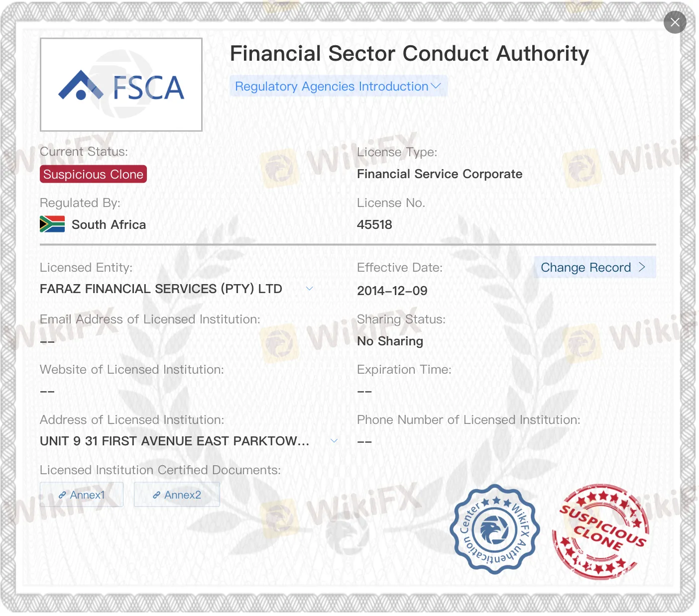 Suspicious Clone FSCA license