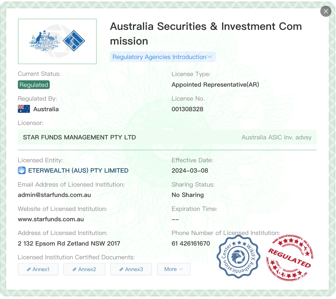 Von ASIC reguliert Von ASIC reguliert