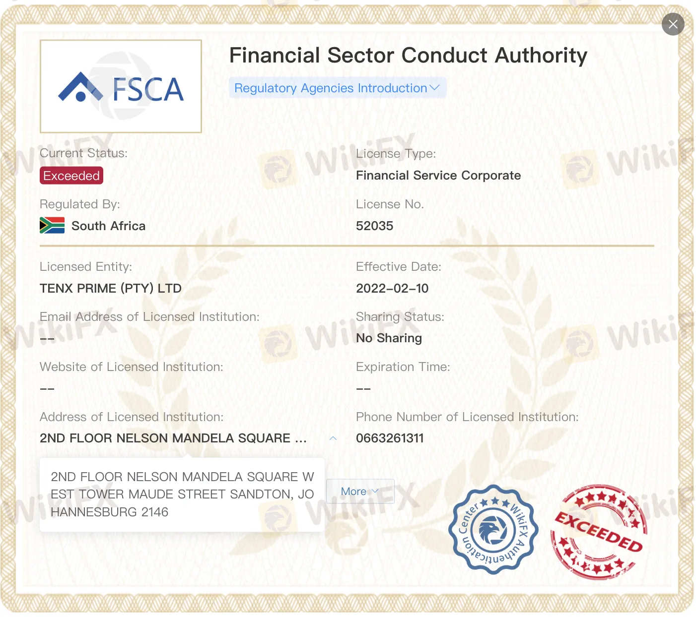 Licencia FSCA excedida Licencia FSCA excedida