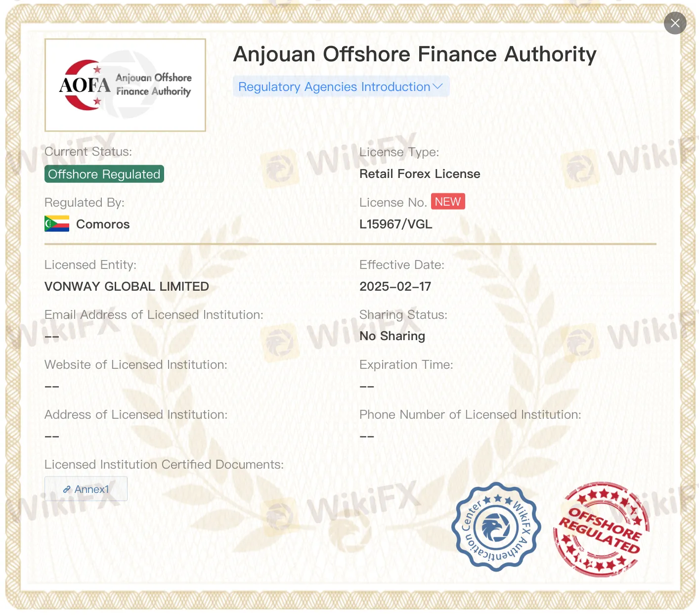 Offshore regulated by AOFA