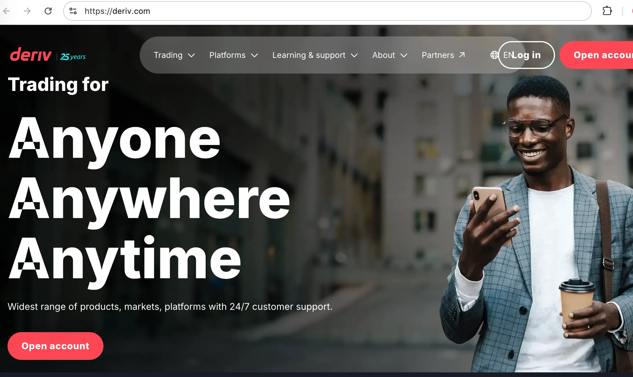 Deriv's homepage