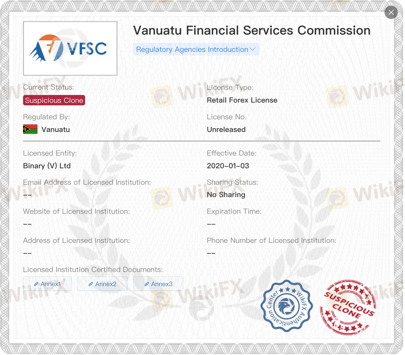 Suspicious Clone VFSC license
