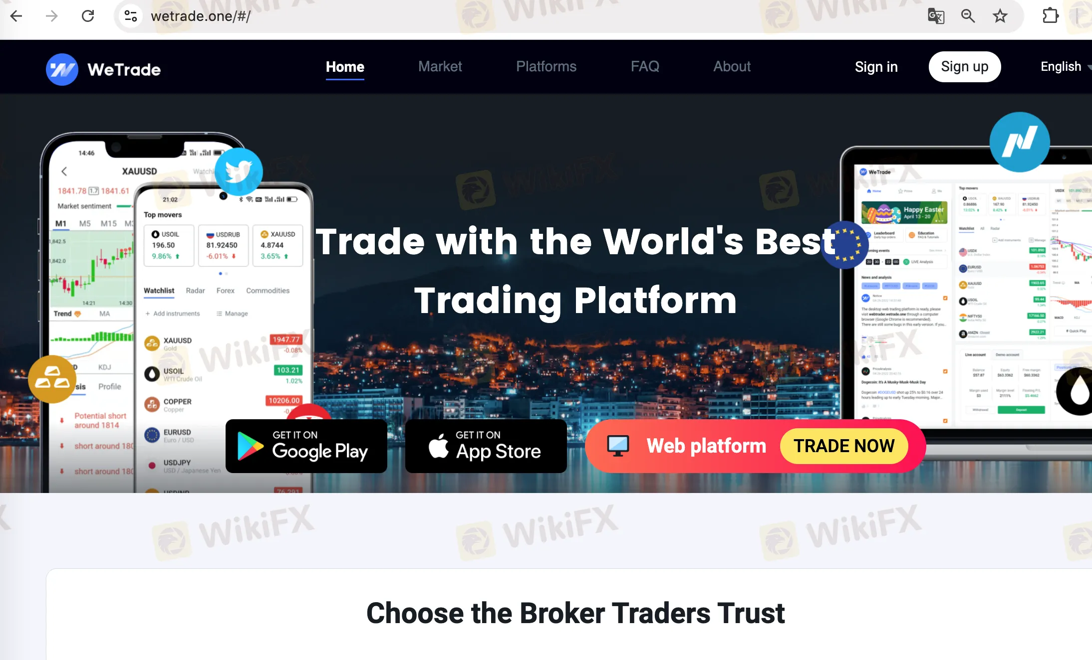 WeTrade's homepage