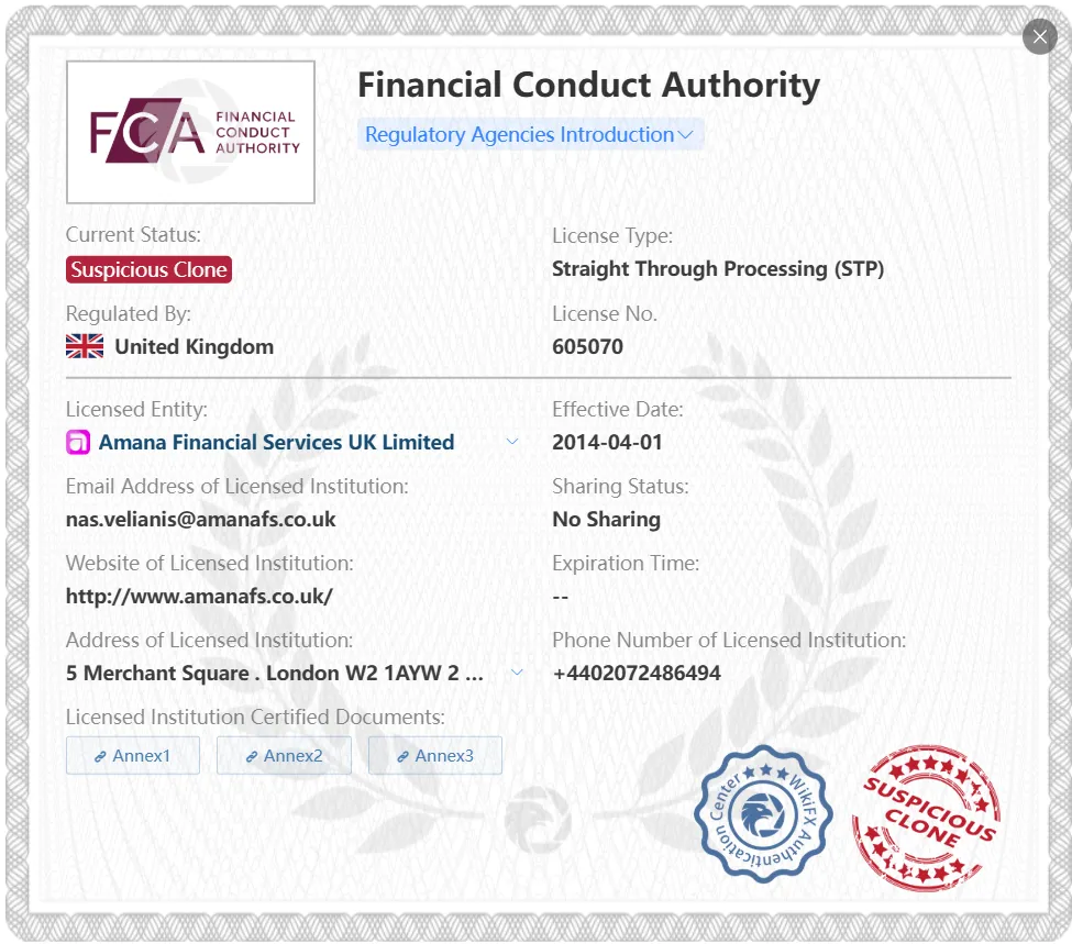 Suspicious clone FCA license