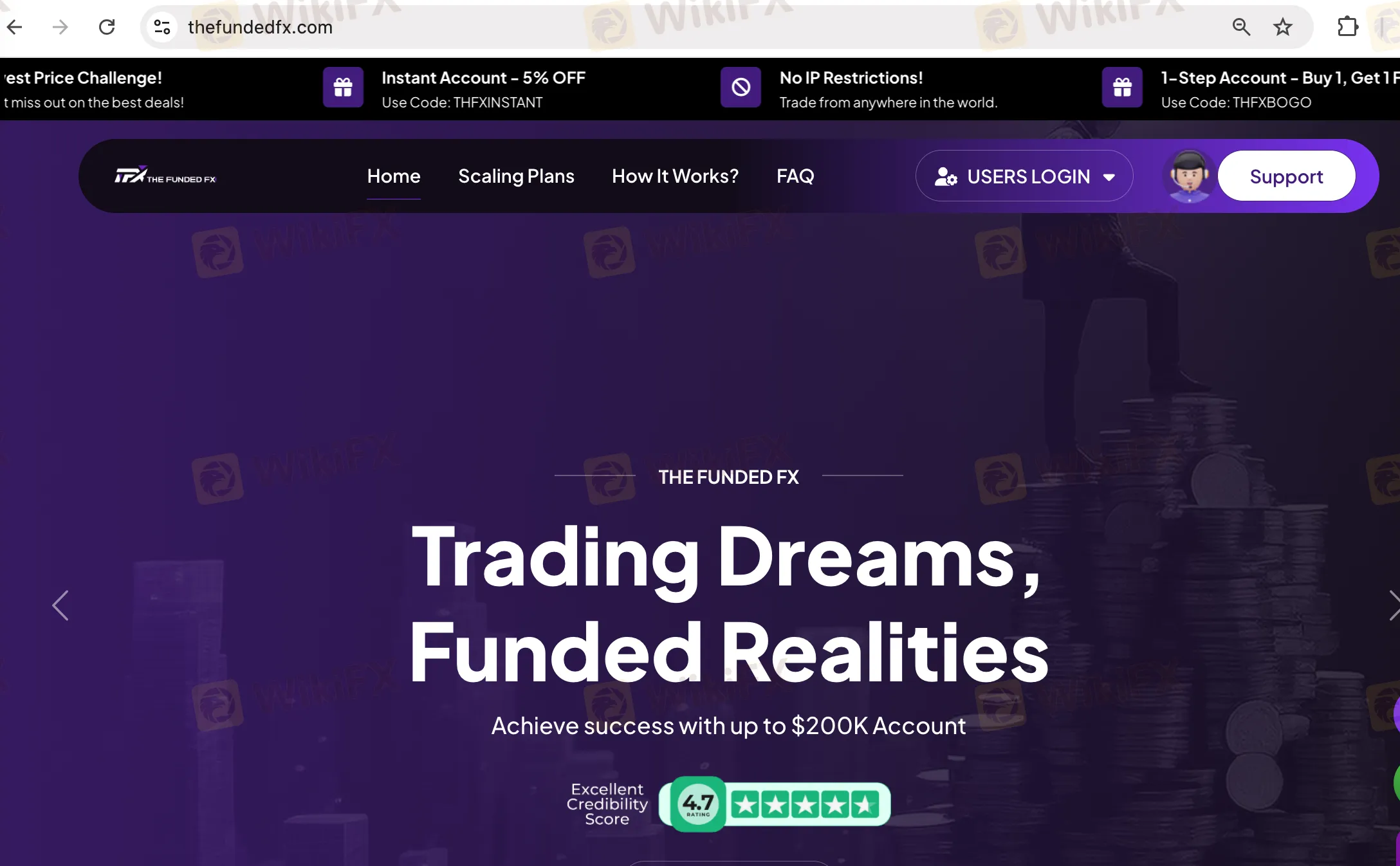 The Funded Fx's homepage