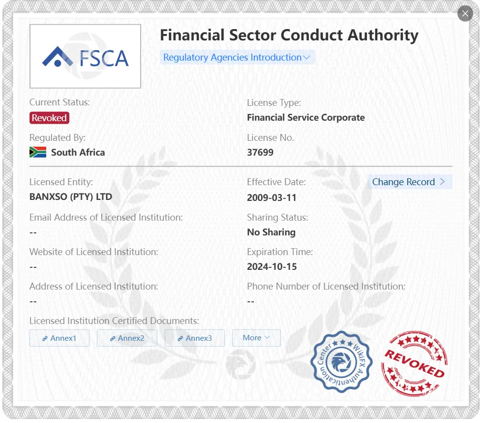 Naibalik na lisensya ng FSCA Naibalik na lisensya ng FSCA
