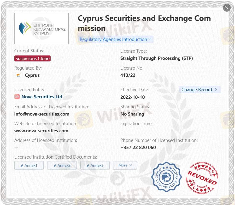 Suspicious clone CySEC license