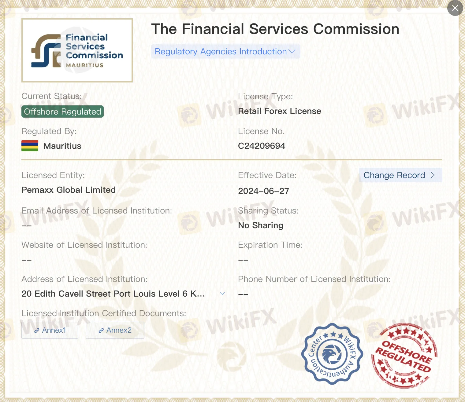 Offshore regulated by FSC)