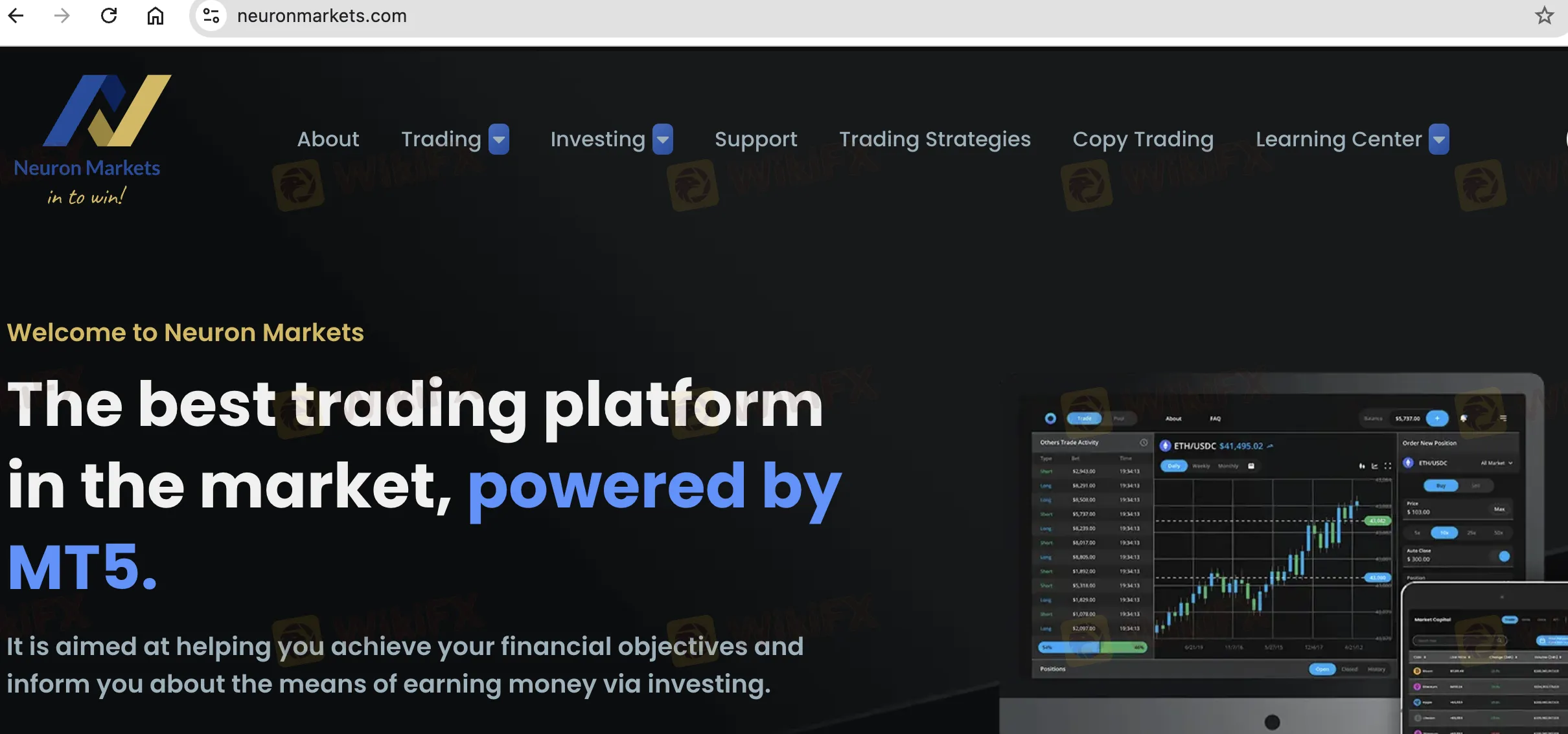 Neuron Markets' homepage