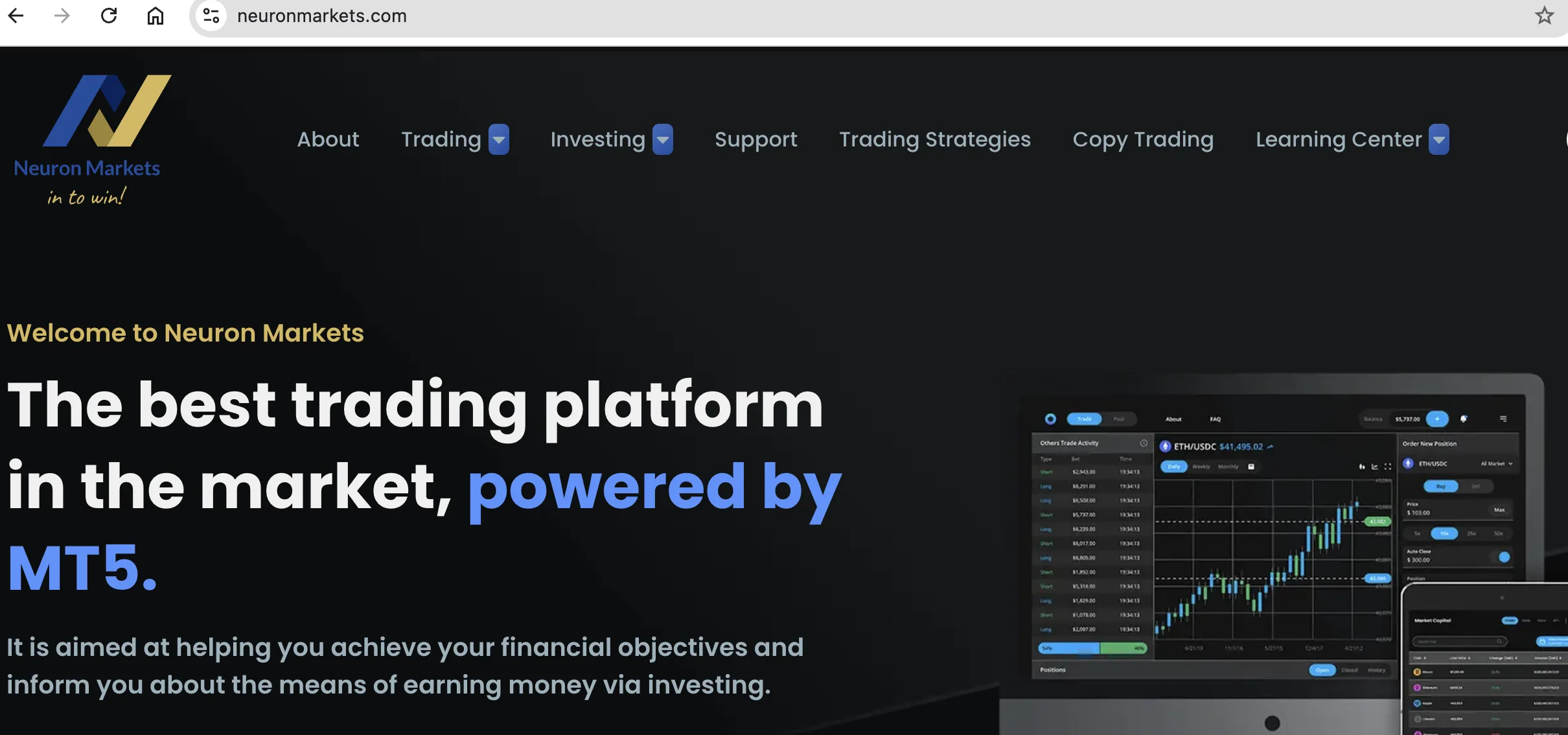 Neuron Markets' homepage