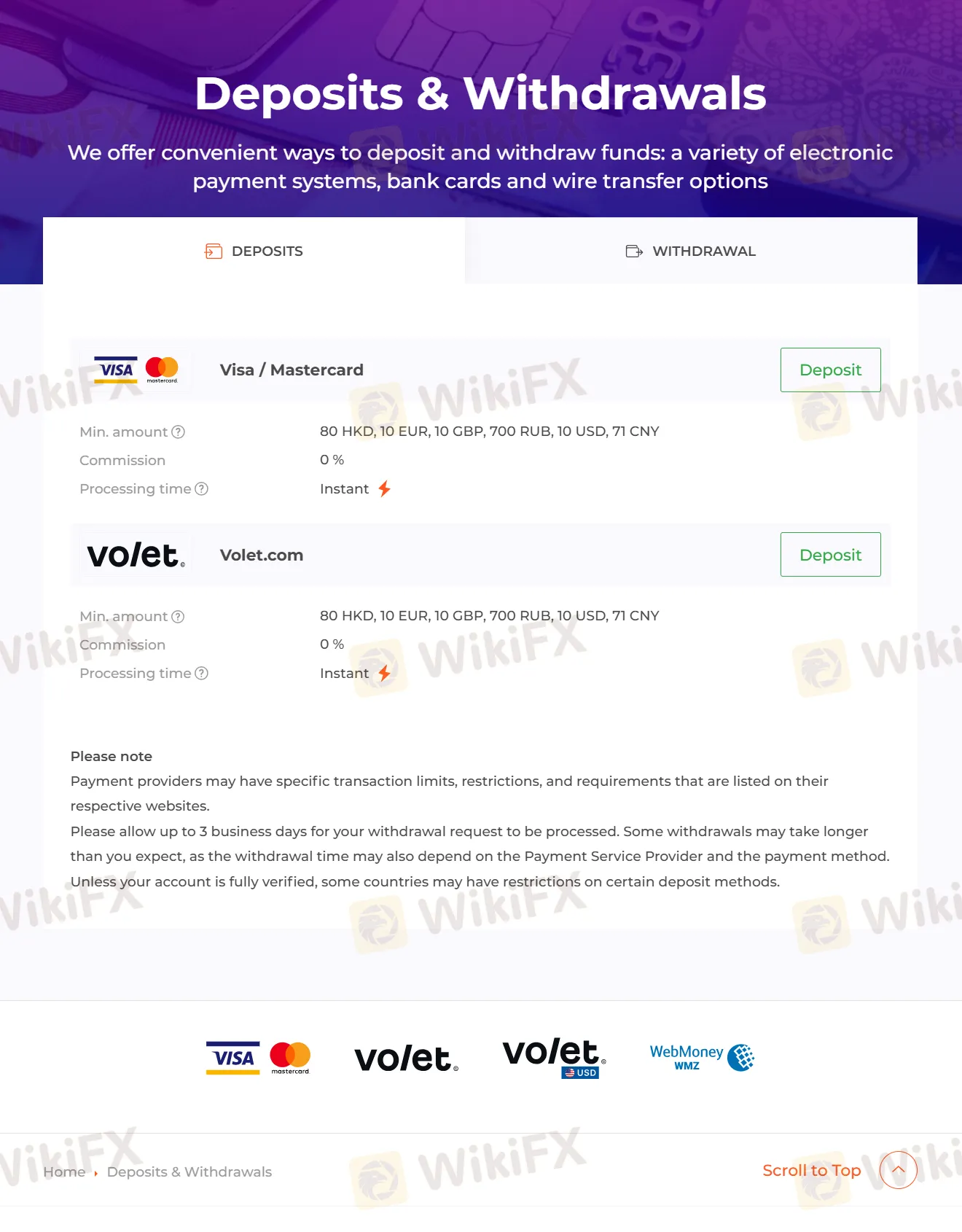 Deposit and Withdrawal