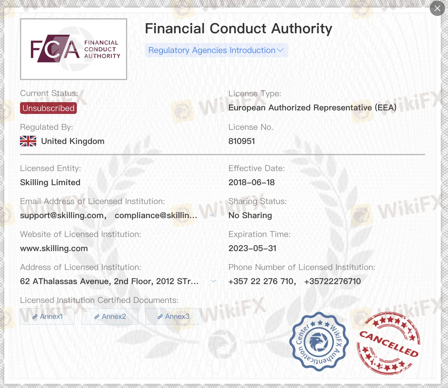 Licencia FCA no suscrita