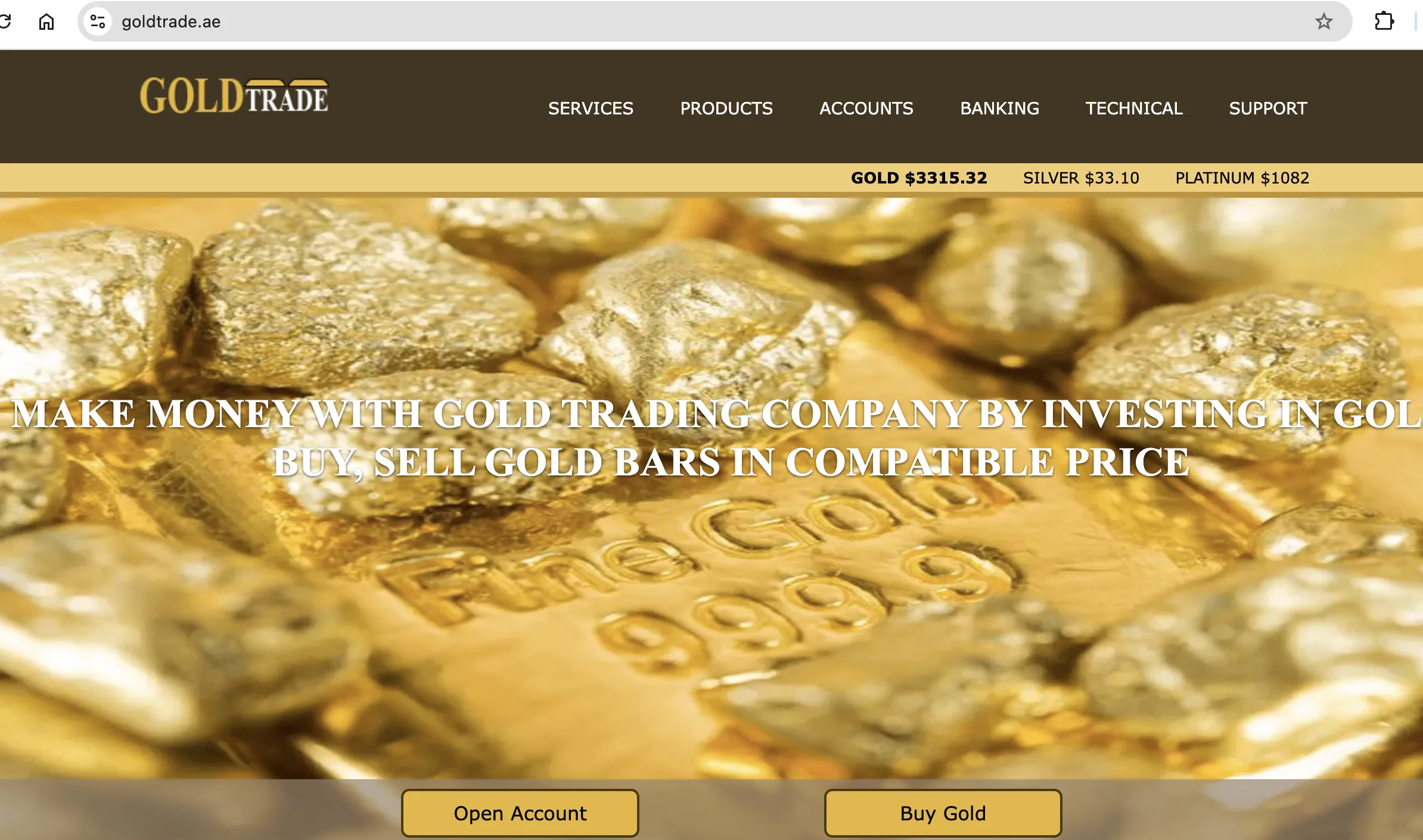 Page d'accueil de GoldTrade Page d'accueil de GoldTrade