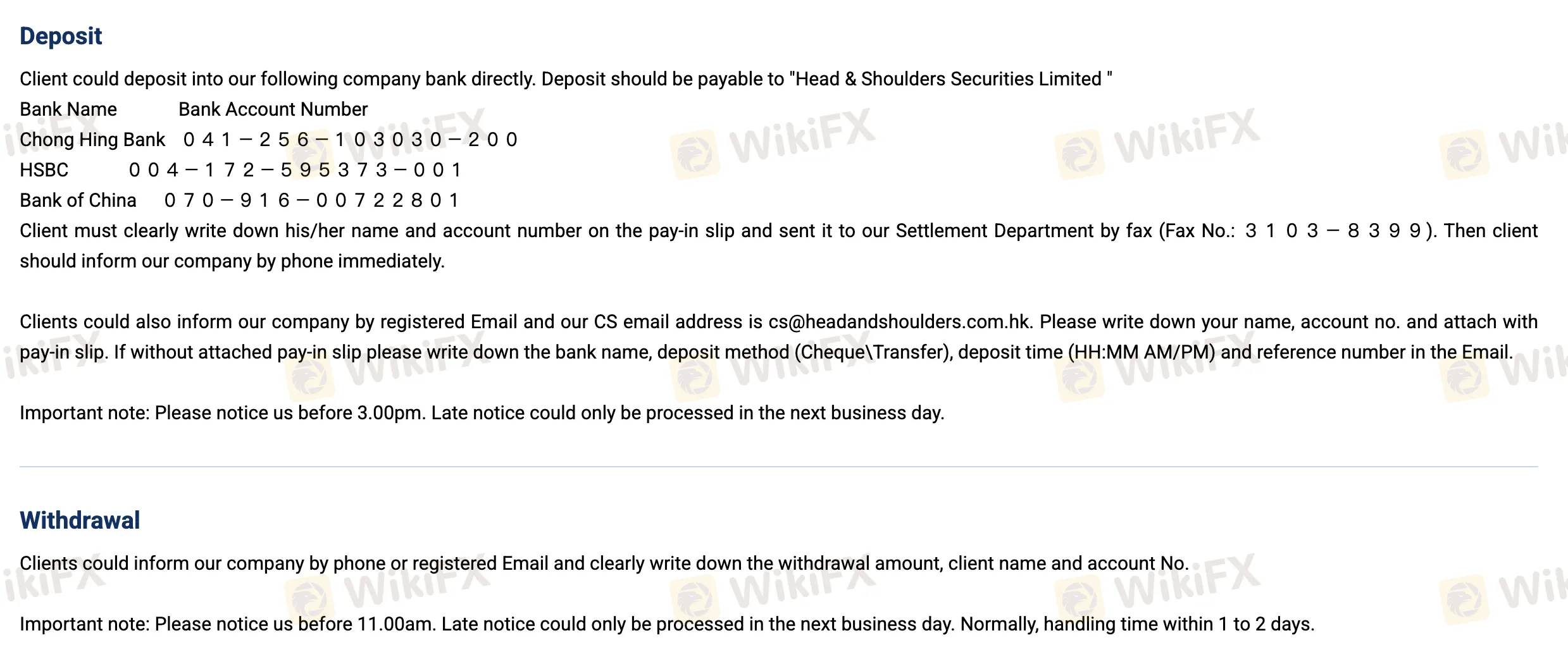Deposit and Withdrawal