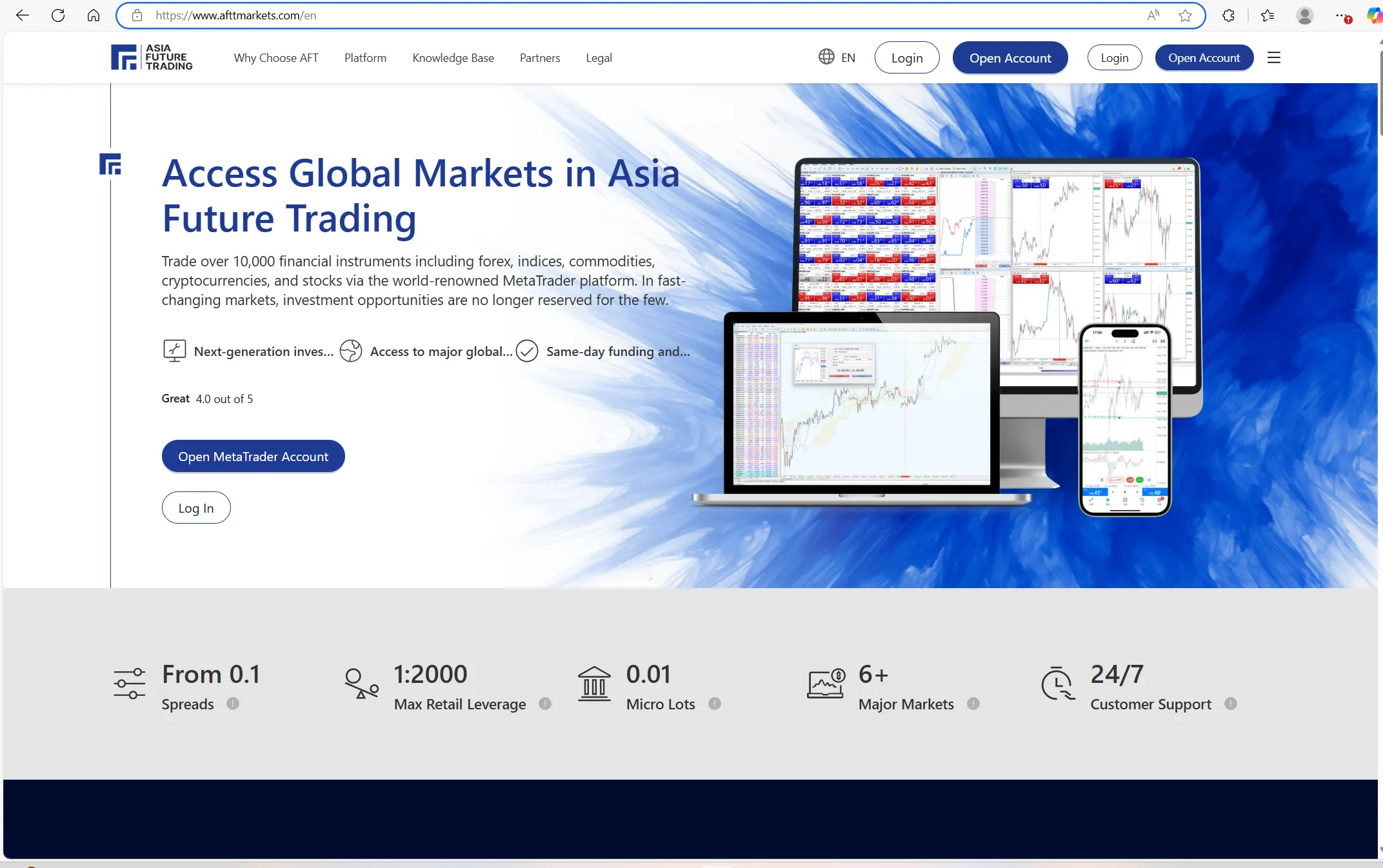 Página inicial da Asia Future Trading