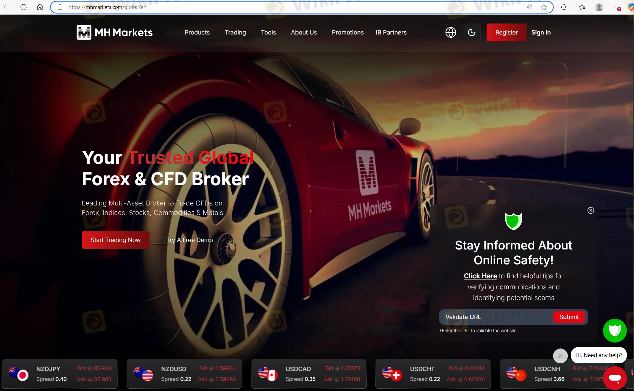 MH Markets' homepage
