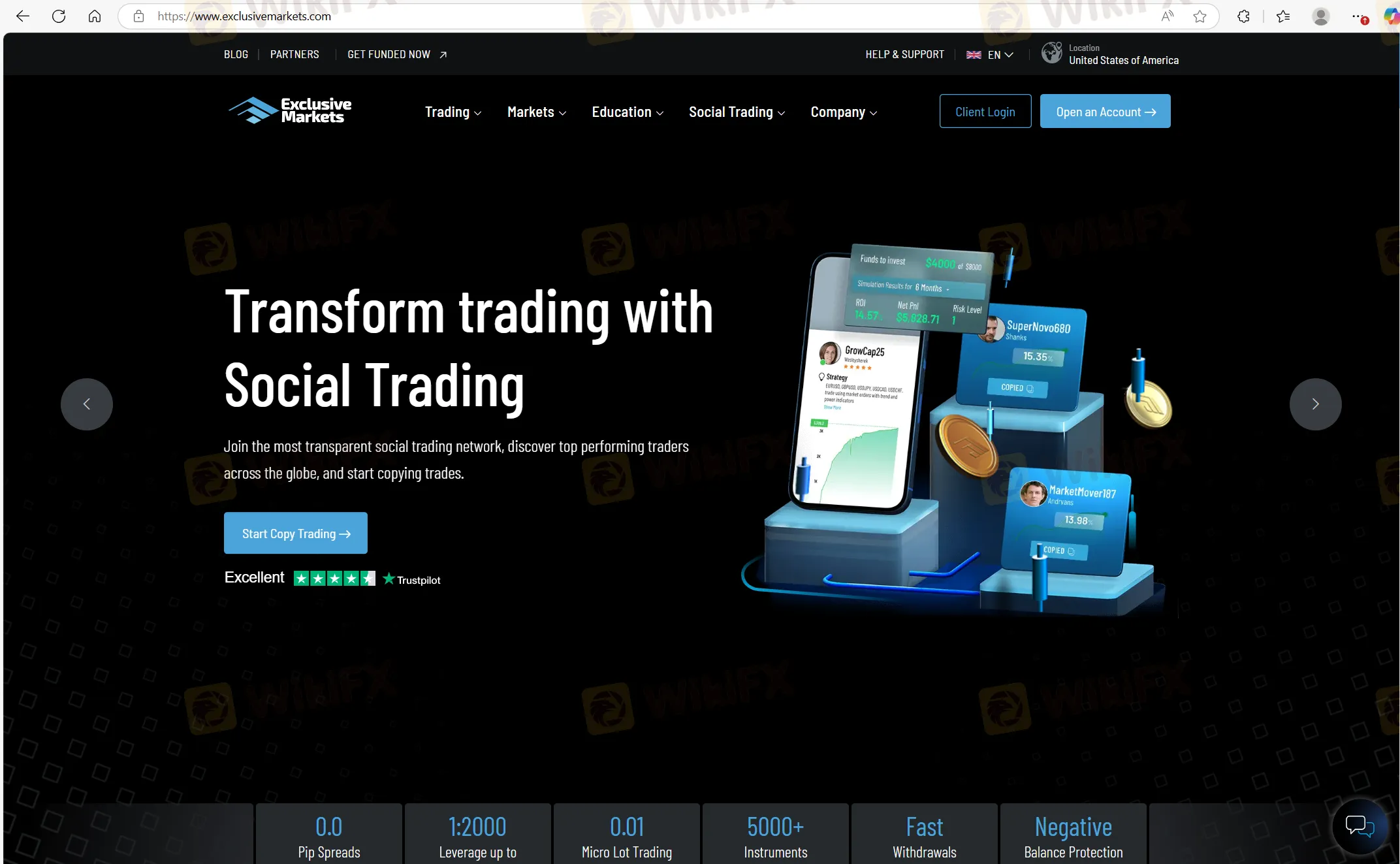 Exclusive Markets' página de inicio