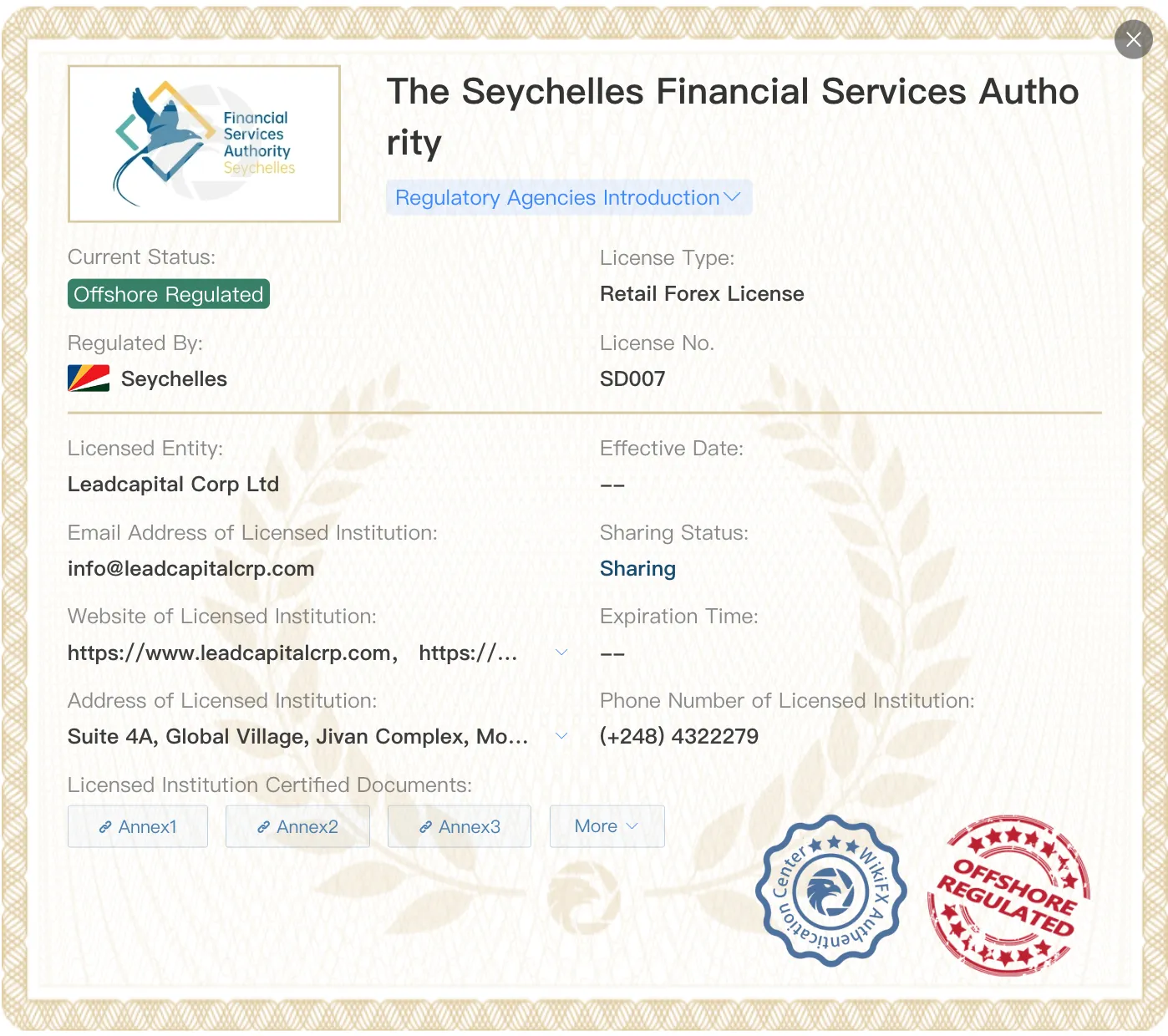 Offshore regulated by FSA Offshore regulated by FSA