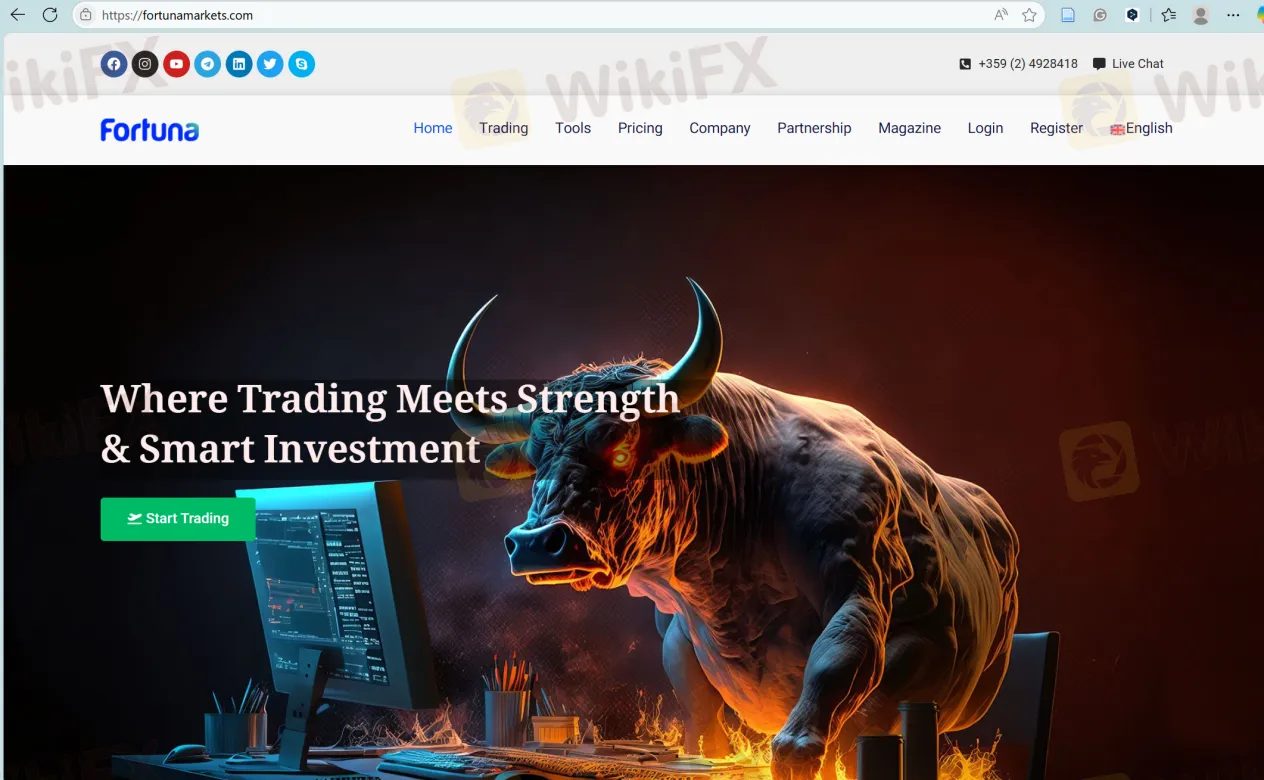 Fortuna Markets' homepage
