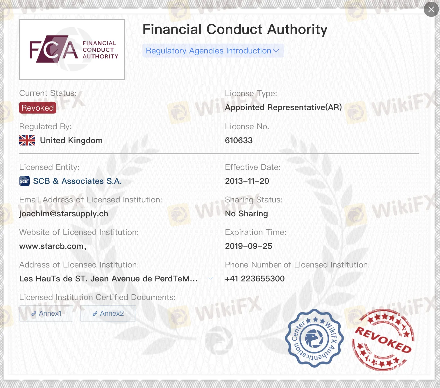 ใบอนุญาต FCA ถูกยกเลิก
