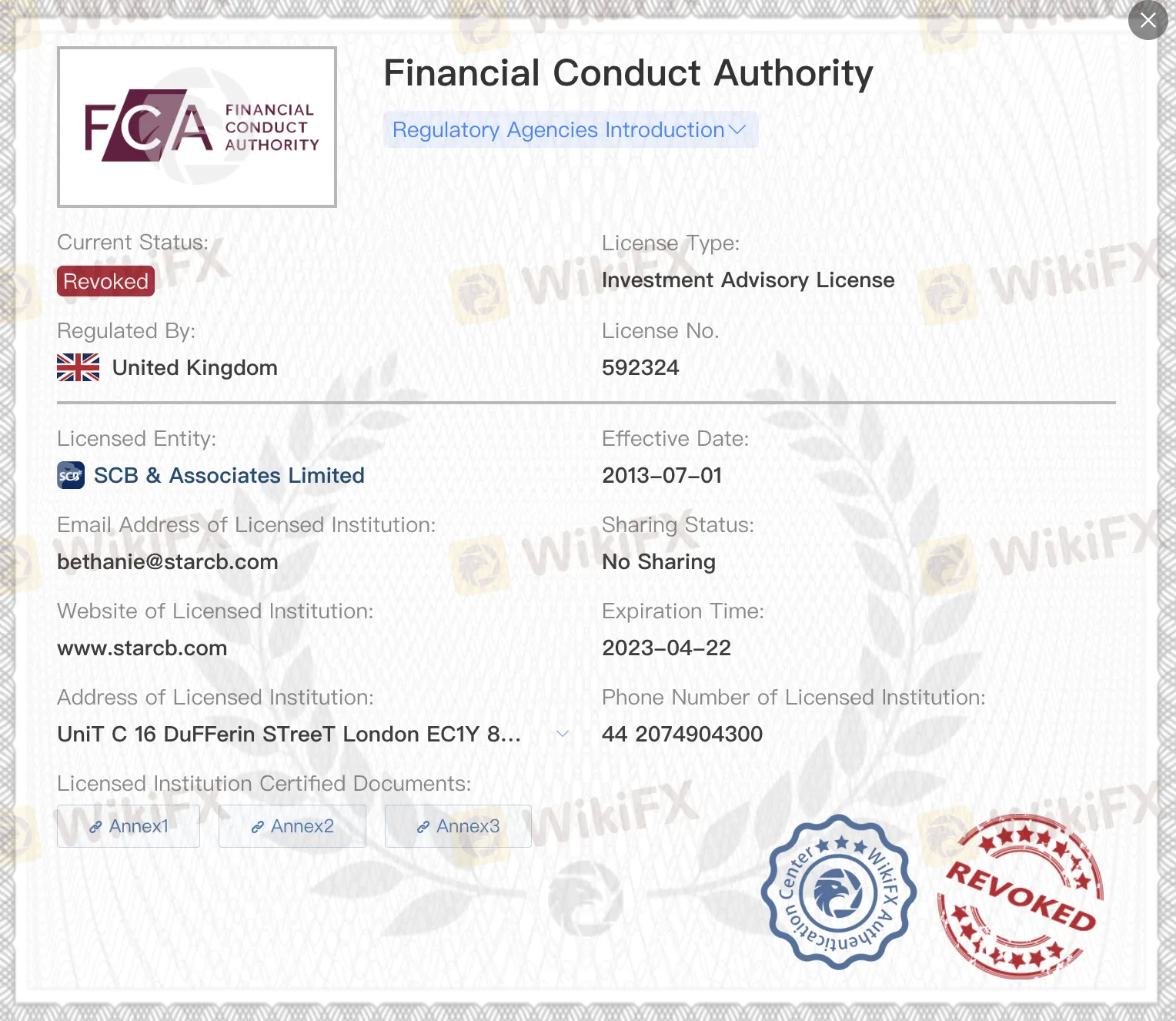 已撤销的 FCA 许可