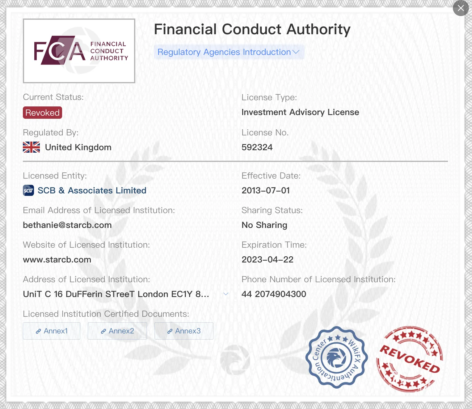 İptal Edilen FCA lisansı İptal Edilen FCA lisansı