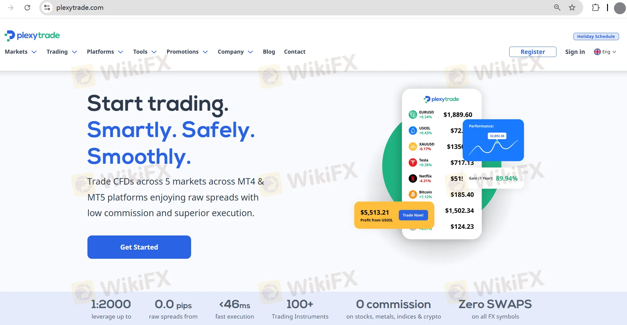 Plexytrade's homepage