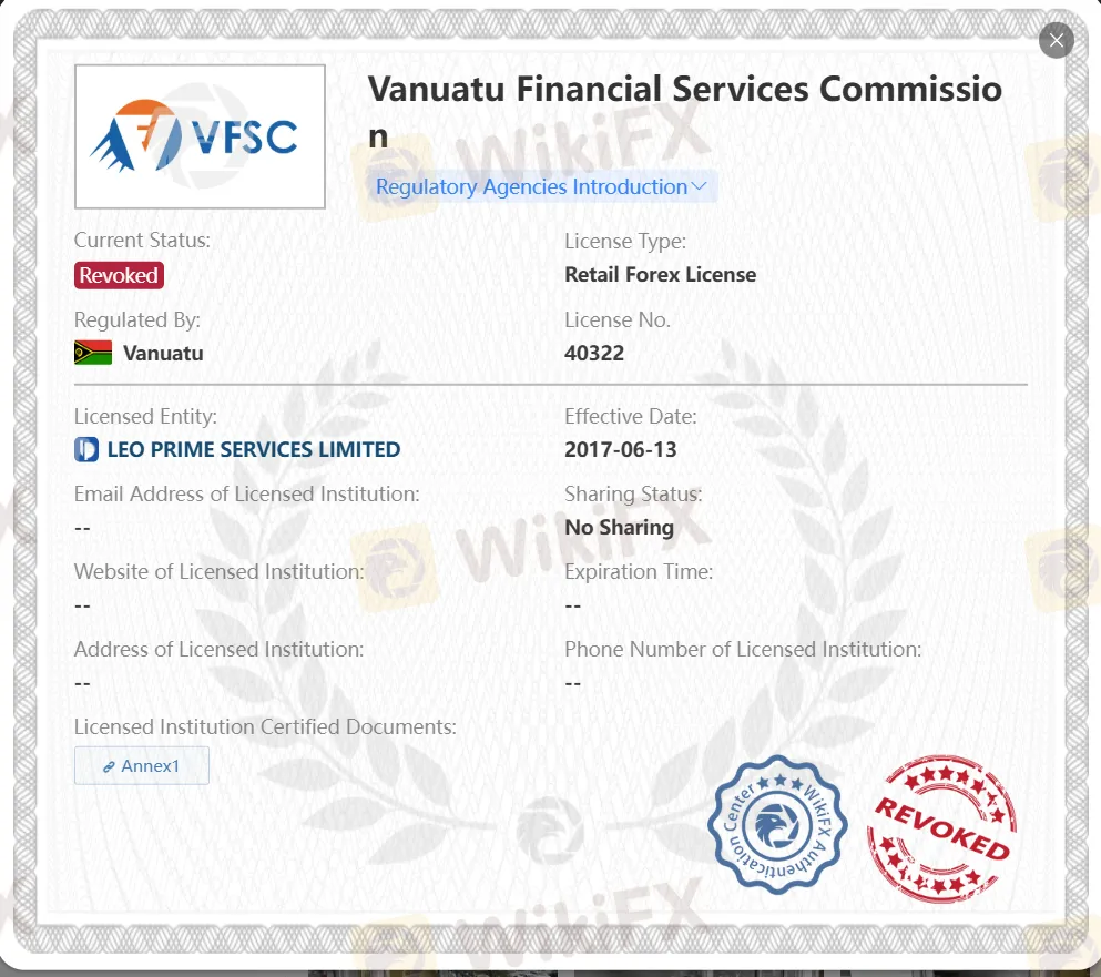 Revoked VFSC license
