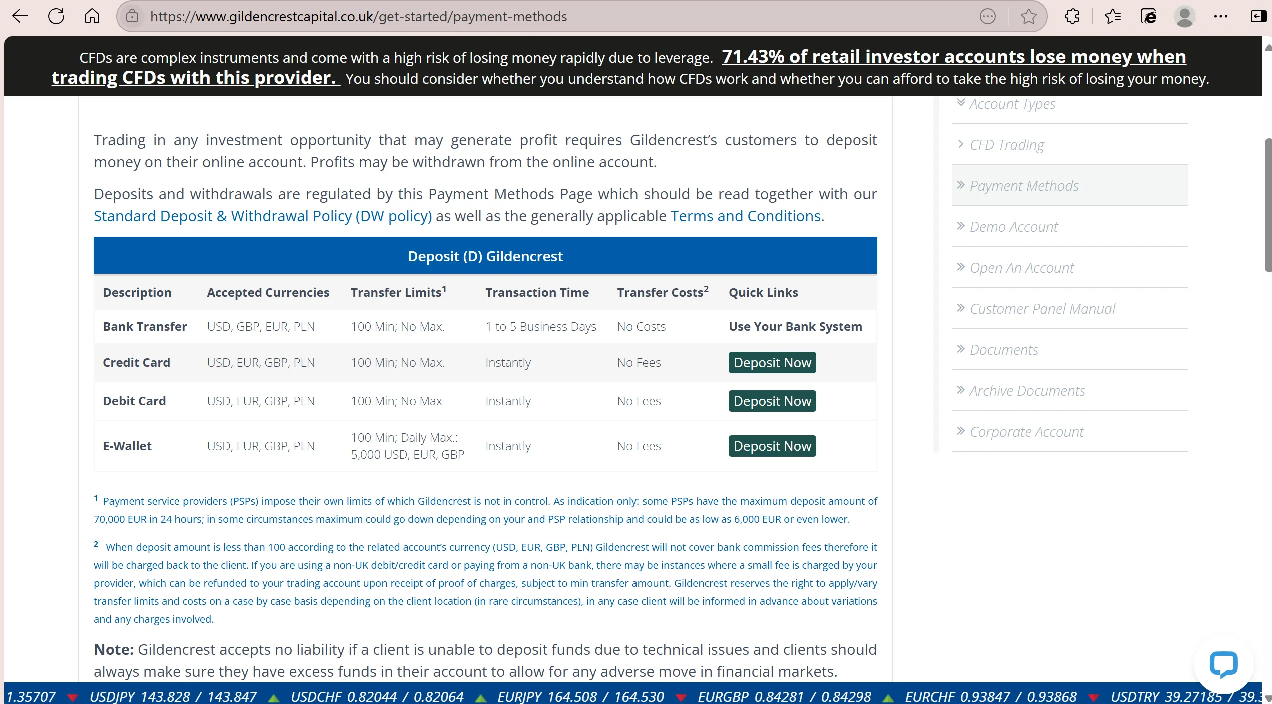 Deposit and Withdrawal