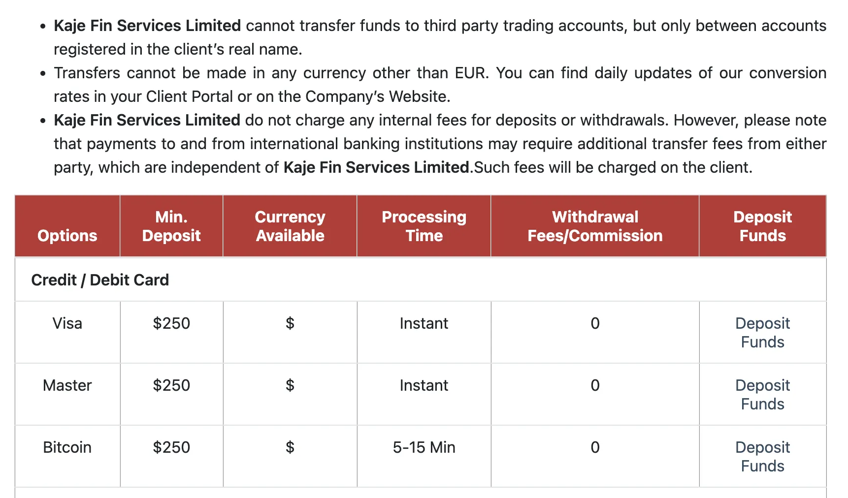 Deposit and Withdrawal