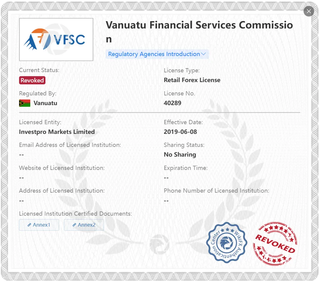 Revoked VFSC license Revoked VFSC license