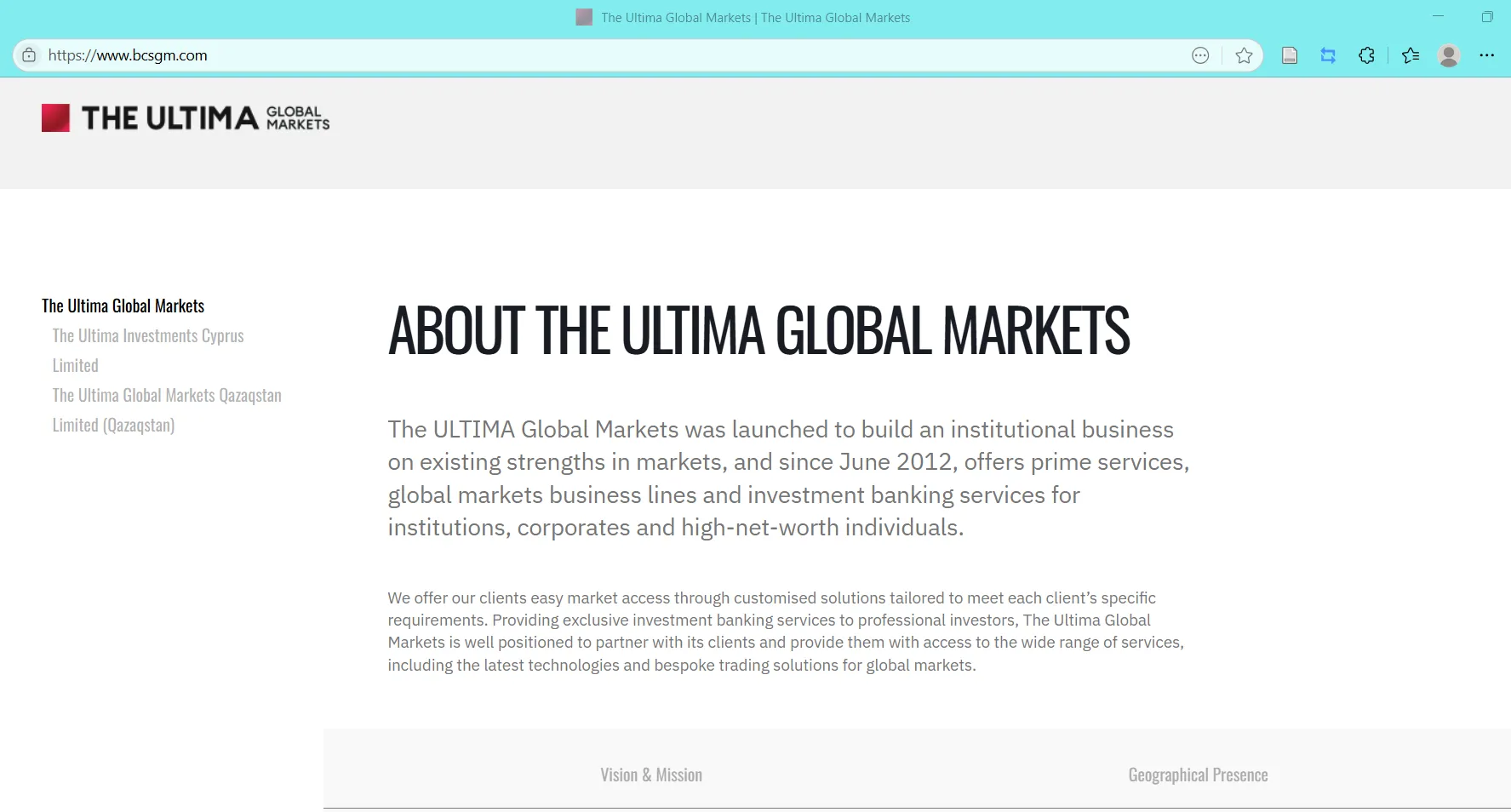 The Ultima Global Markets Information The Ultima Global Markets Information
