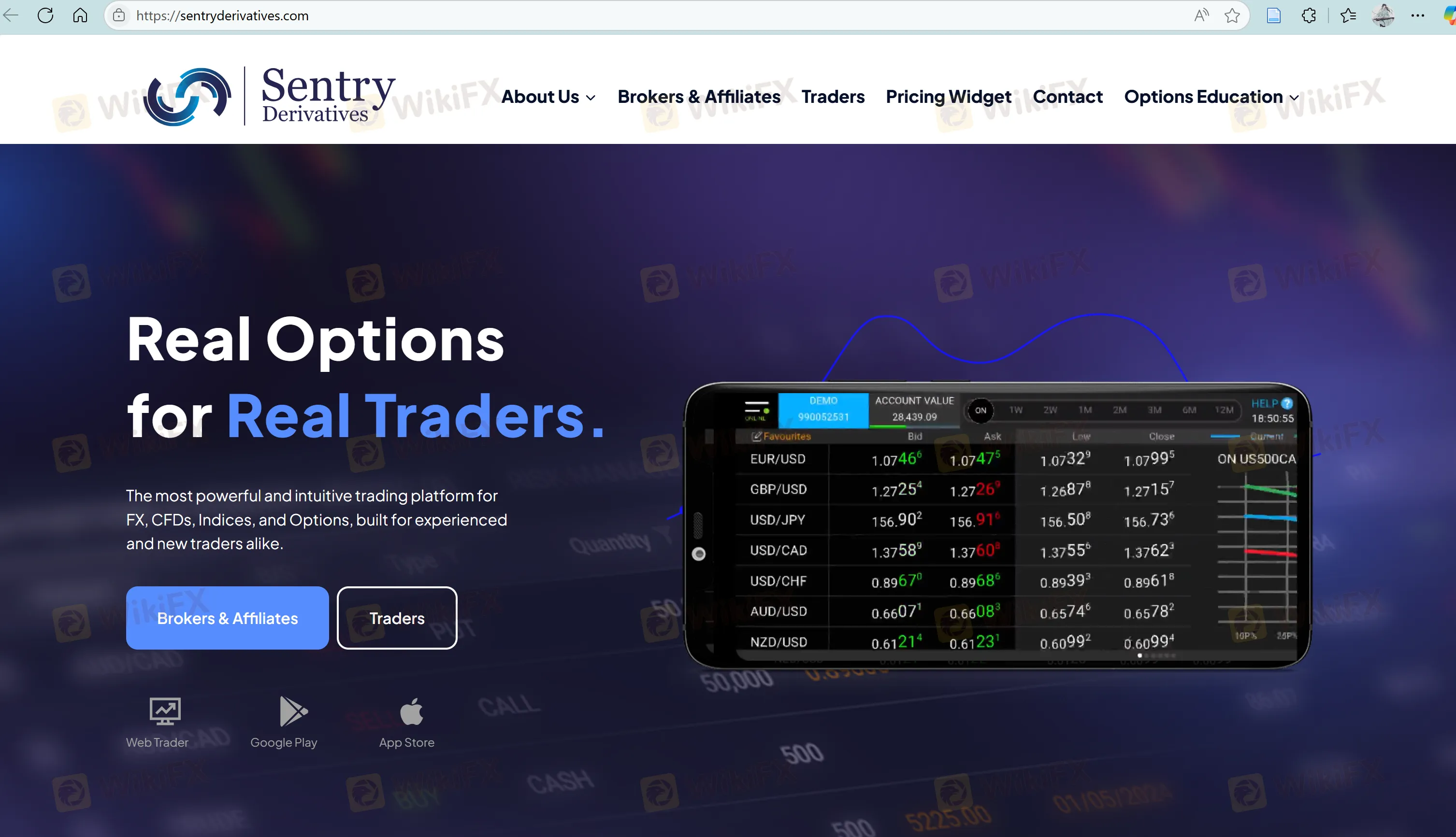 Sentry Derivatives' homepage