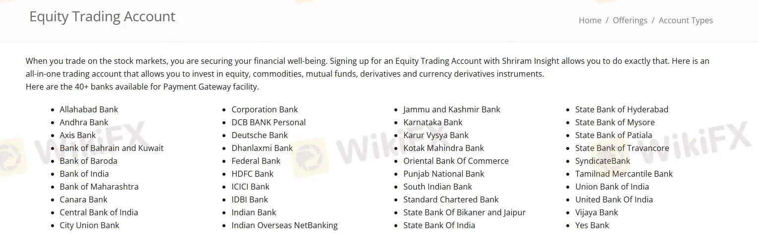 Equity Trading Account details