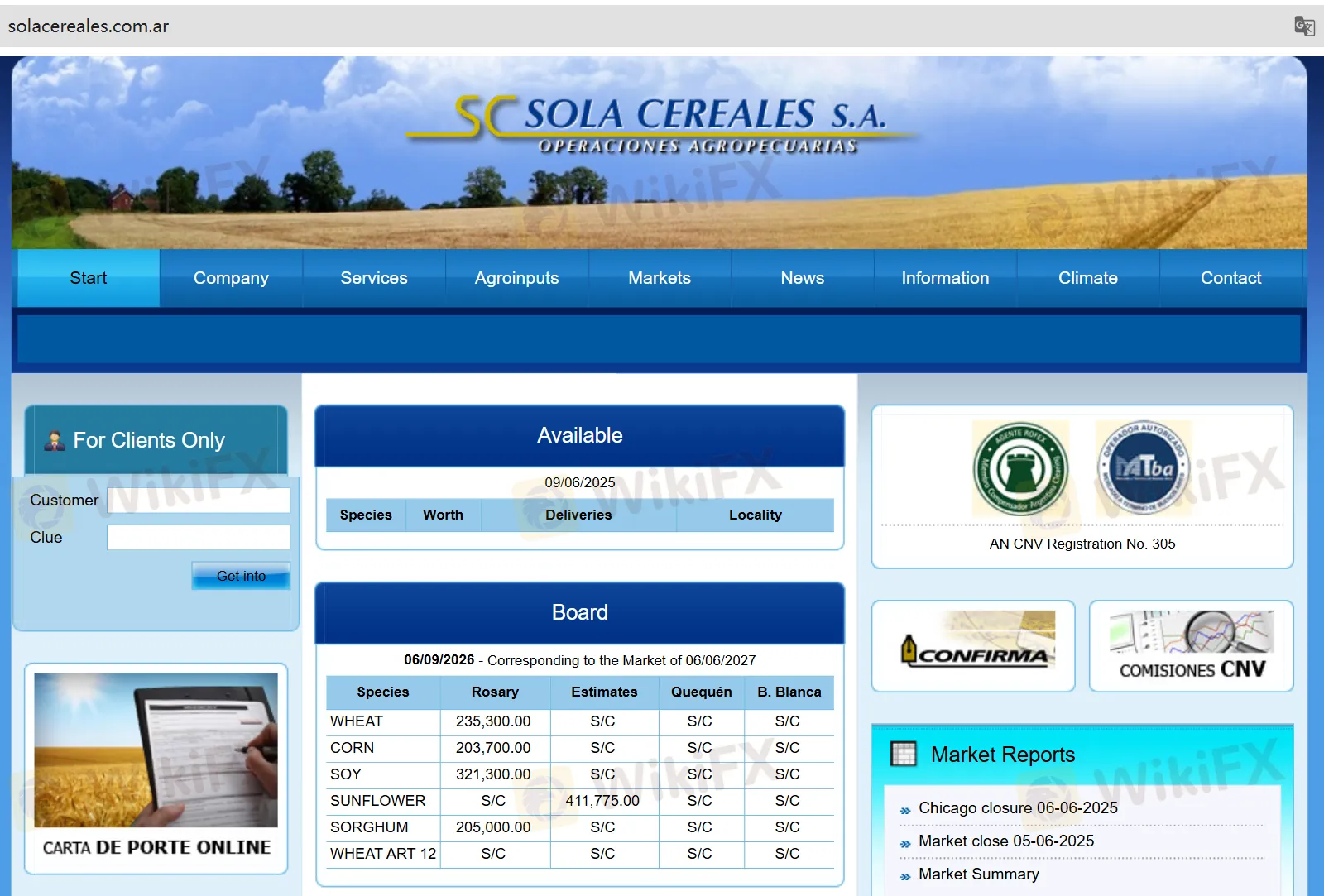 Sola Cereales SA's homepage Sola Cereales SA's homepage