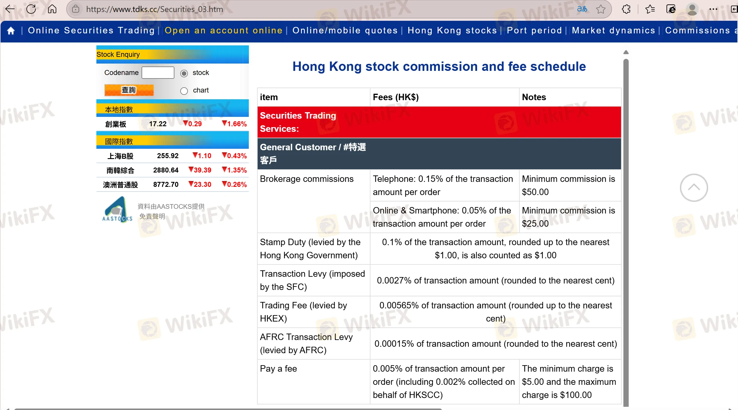 Telecom King Securities Fees