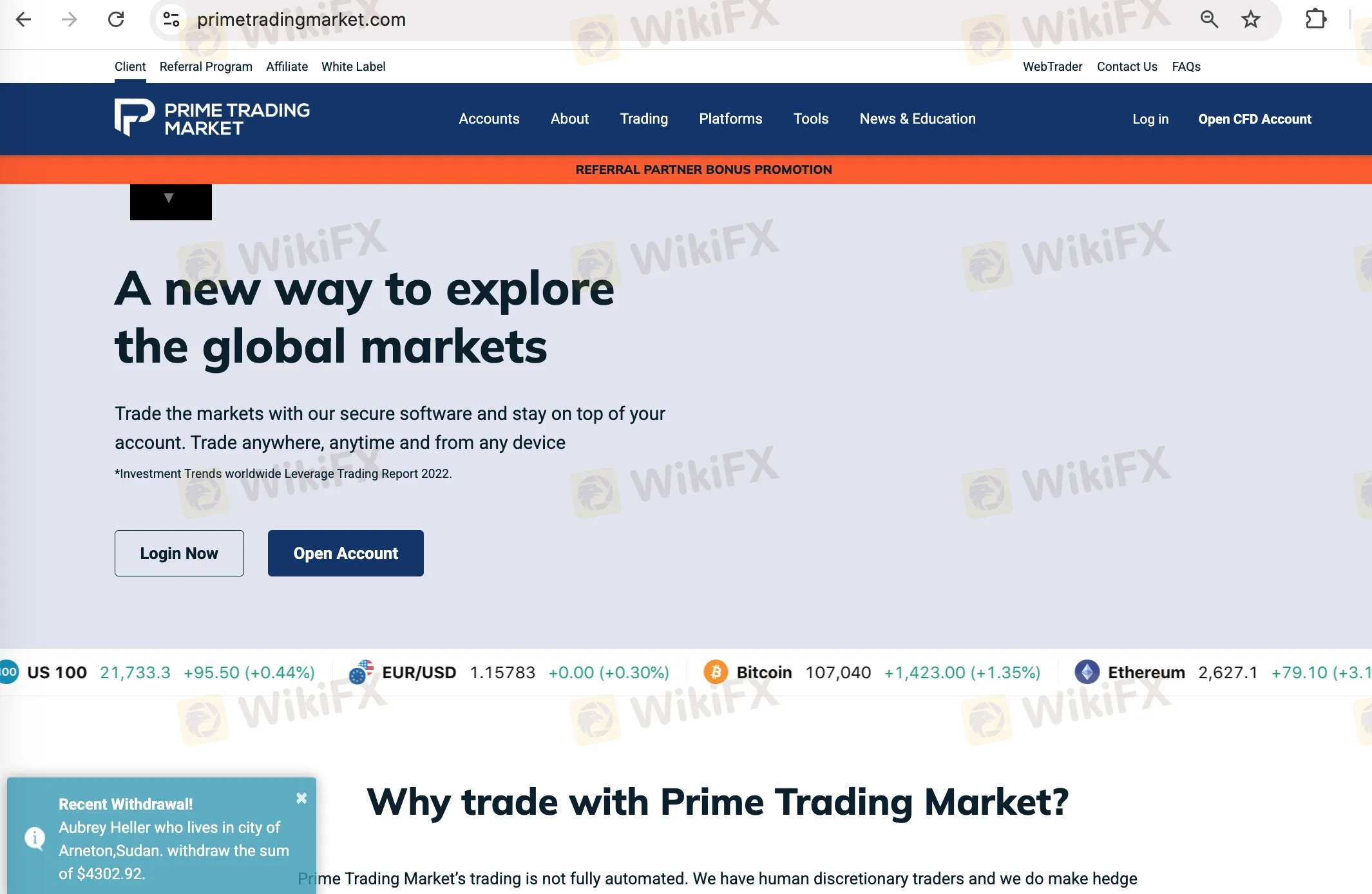 Prime Trading Market's homepage Prime Trading Market's homepage