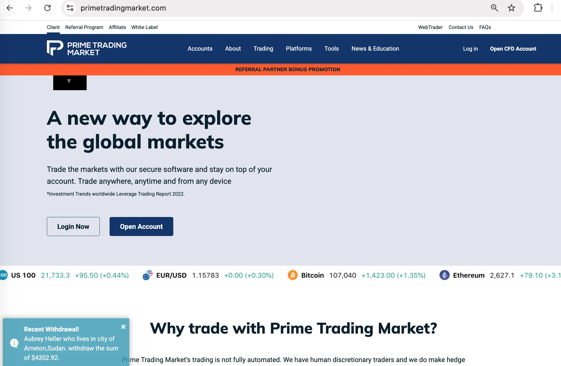 Prime Trading Market's homepage Prime Trading Market's homepage