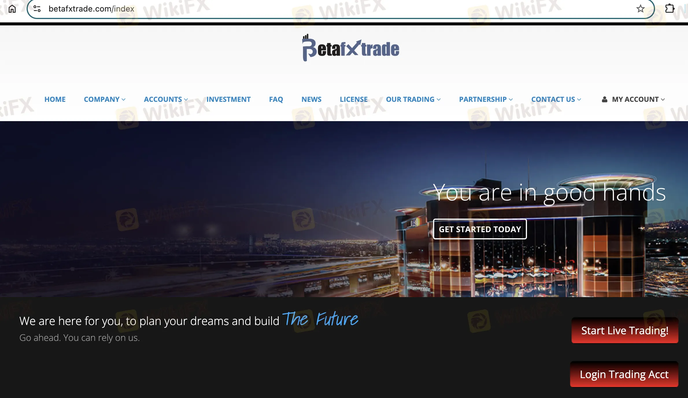 Beta FX Trade's ana sayfası