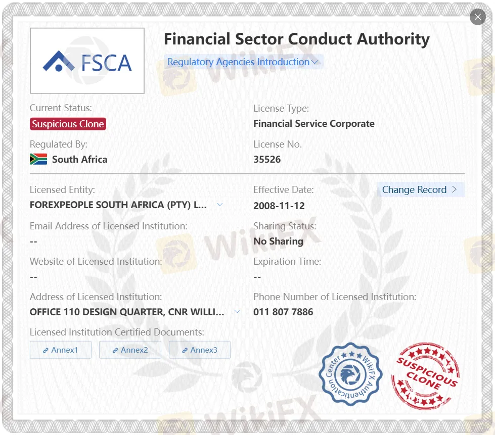 Giấy phép FSCA bản sao đáng ngờ Giấy phép FSCA bản sao đáng ngờ