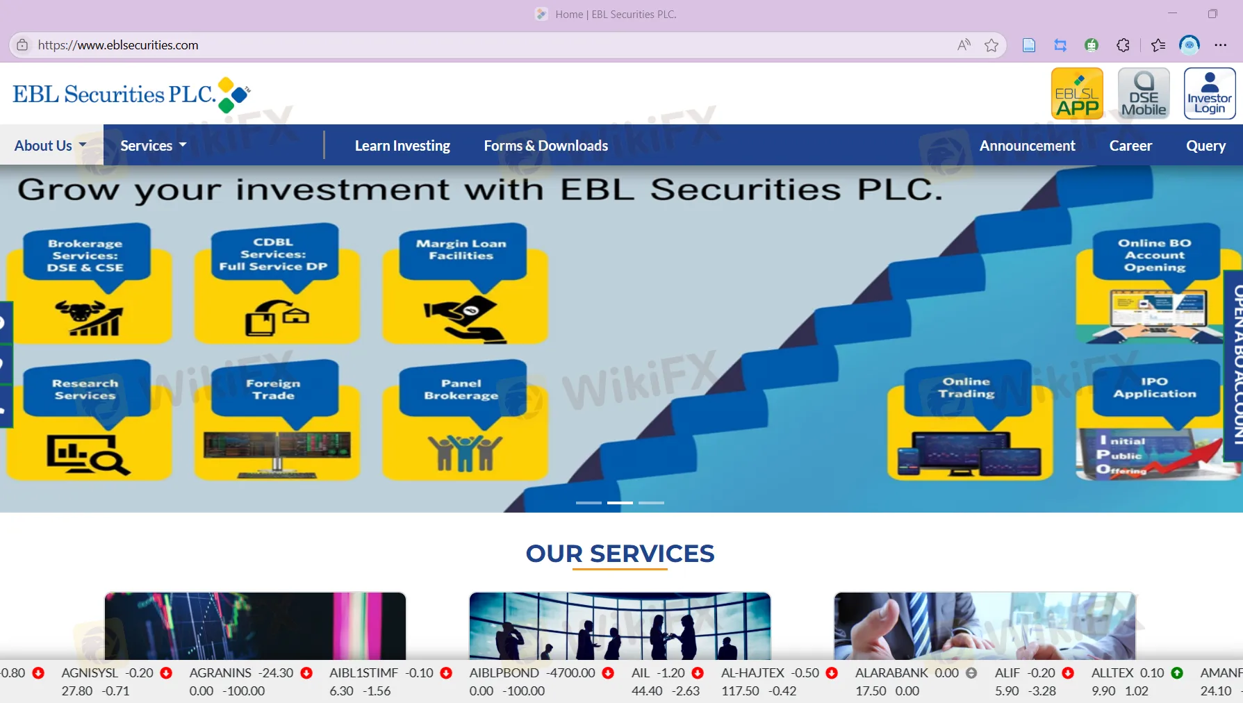 EBL Securities' होमपेज