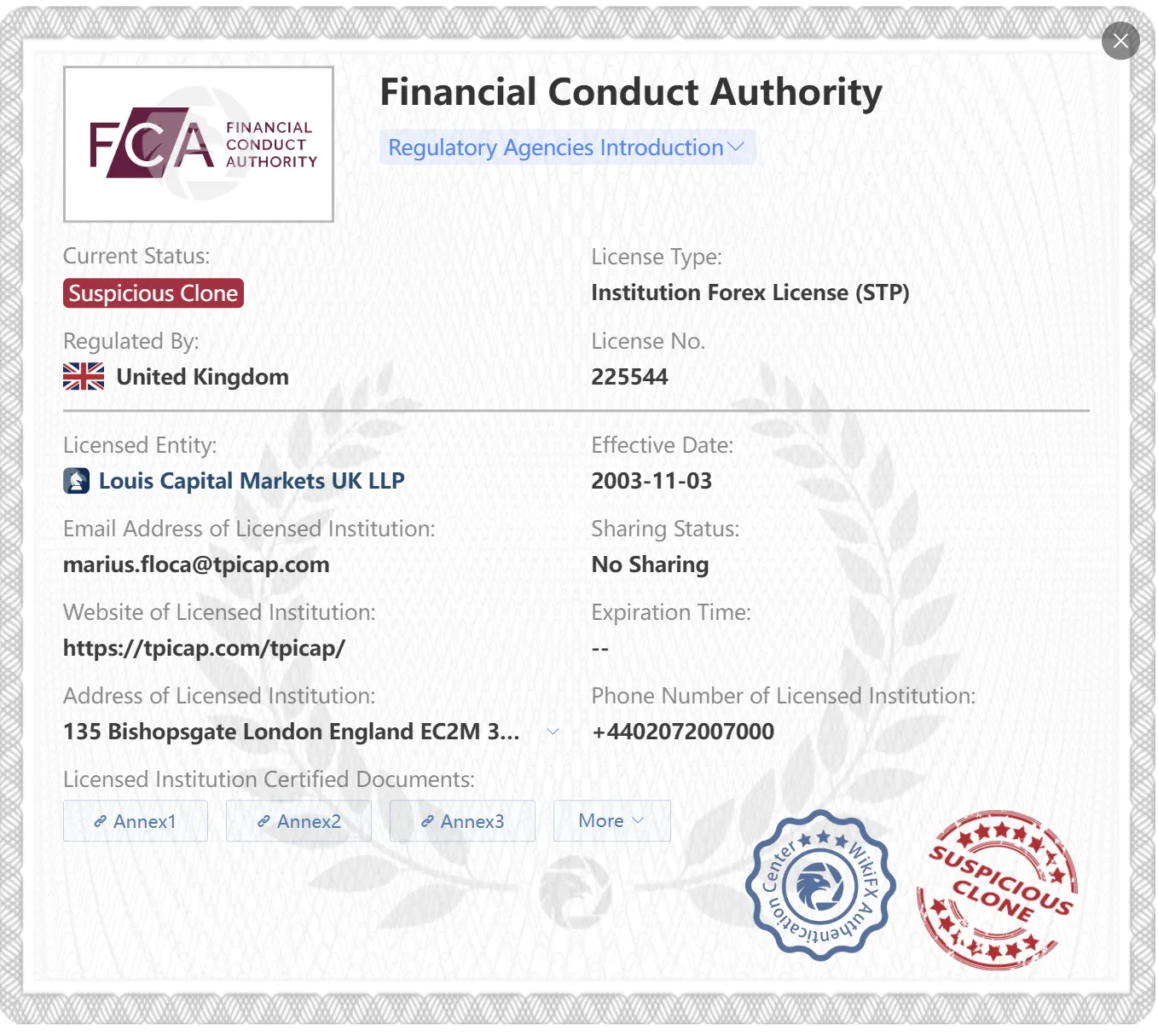 Suspicious Clone FCA license Suspicious Clone FCA license
