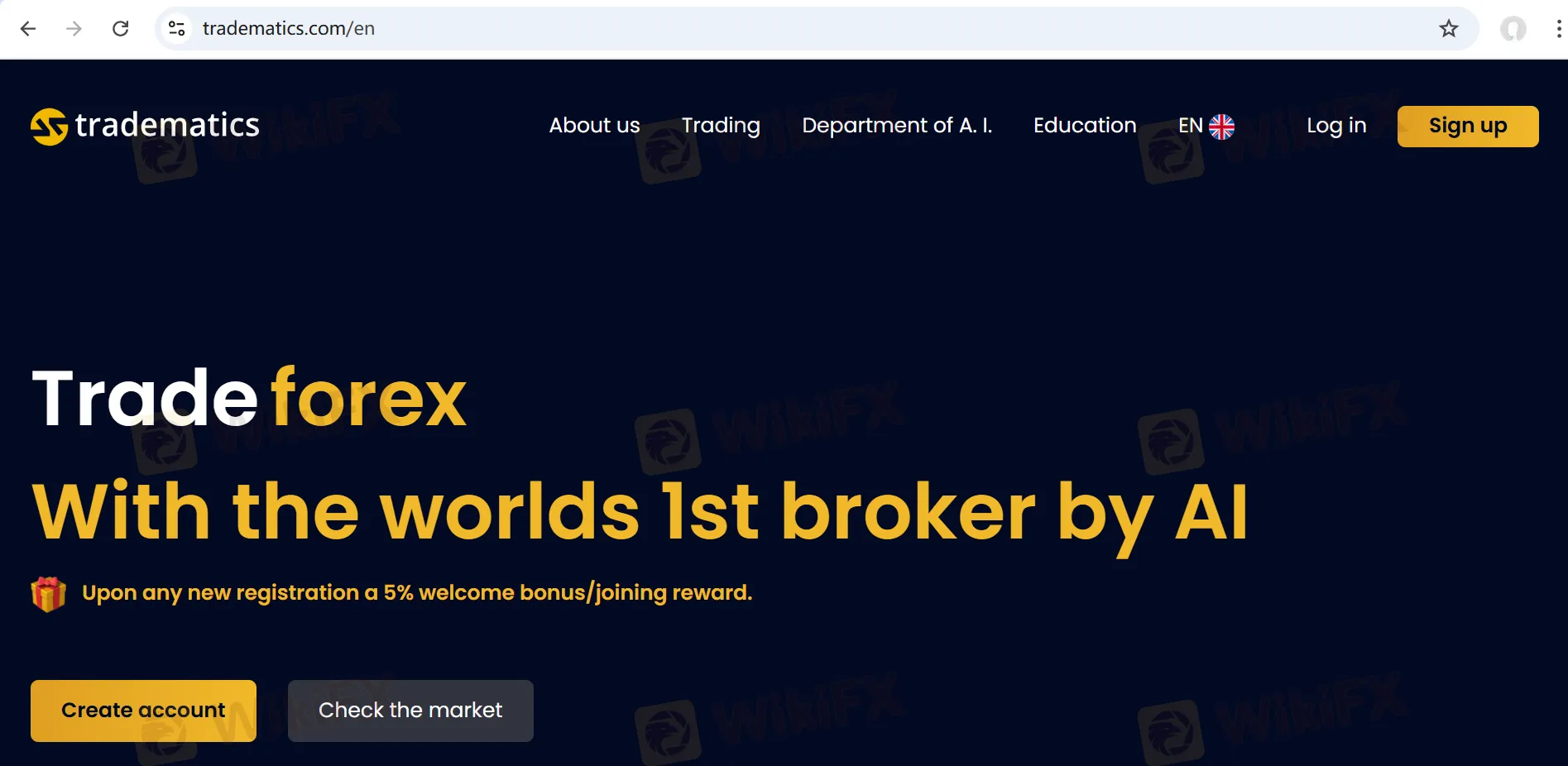 Tradematics' homepage