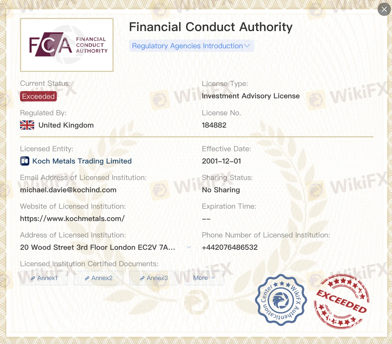 Exceeded FCA license Exceeded FCA license