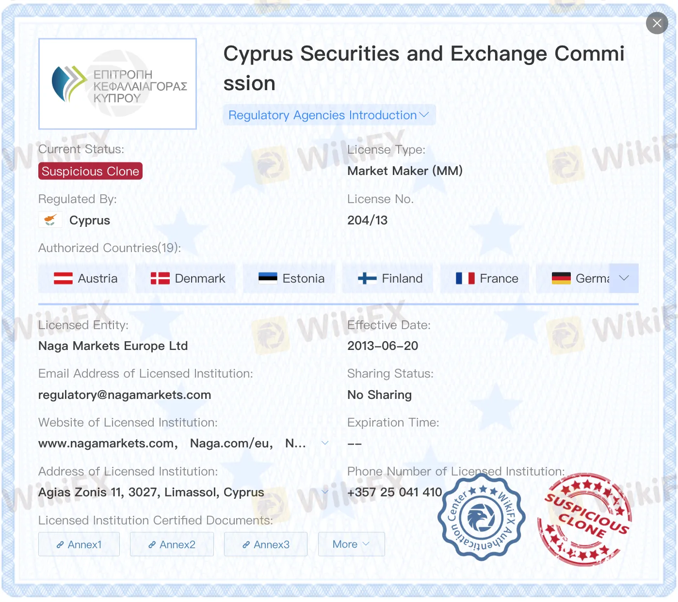 Suspicious clone CySEC license