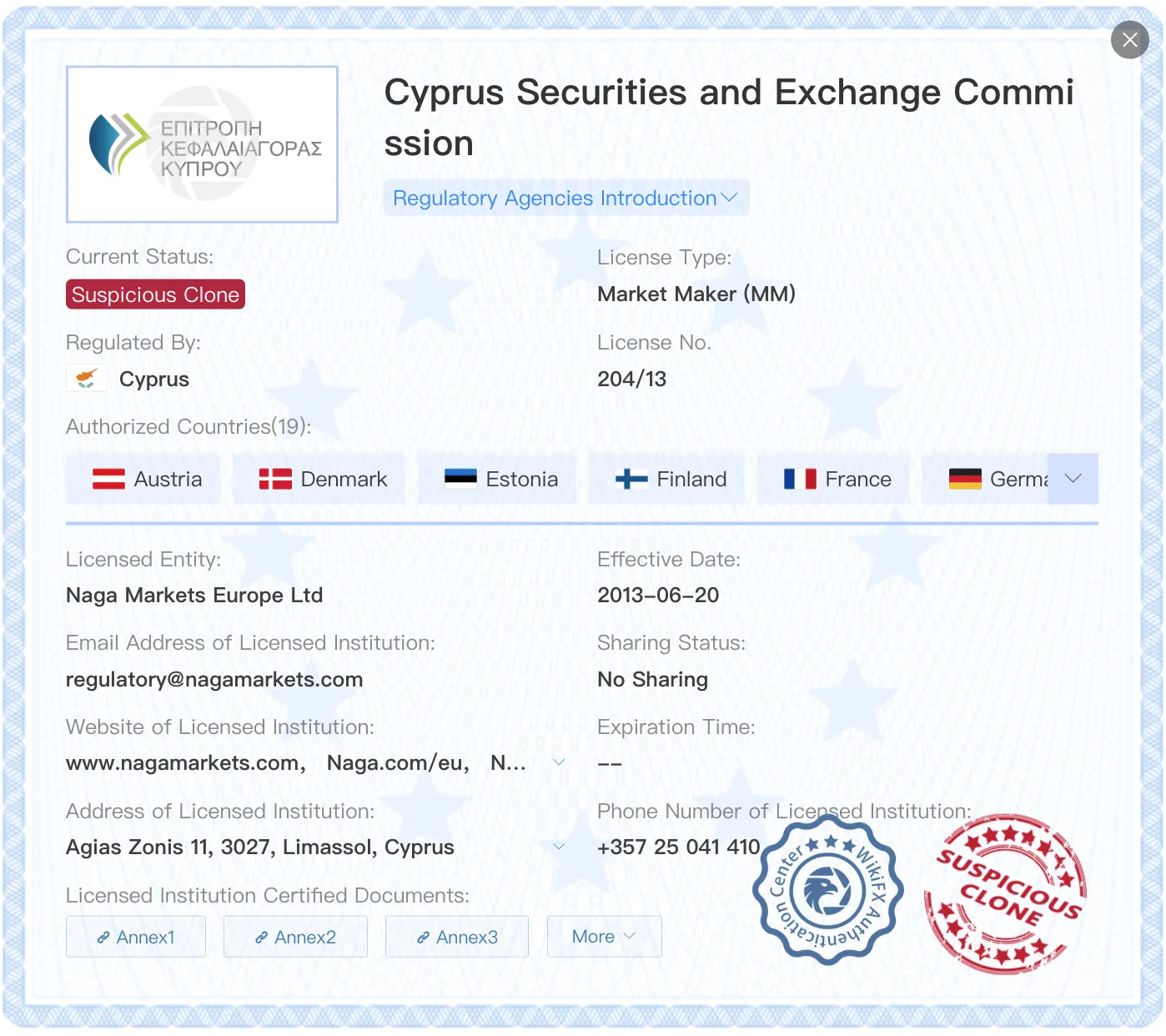Licence CySEC suspecte de clonage Licence CySEC suspecte de clonage