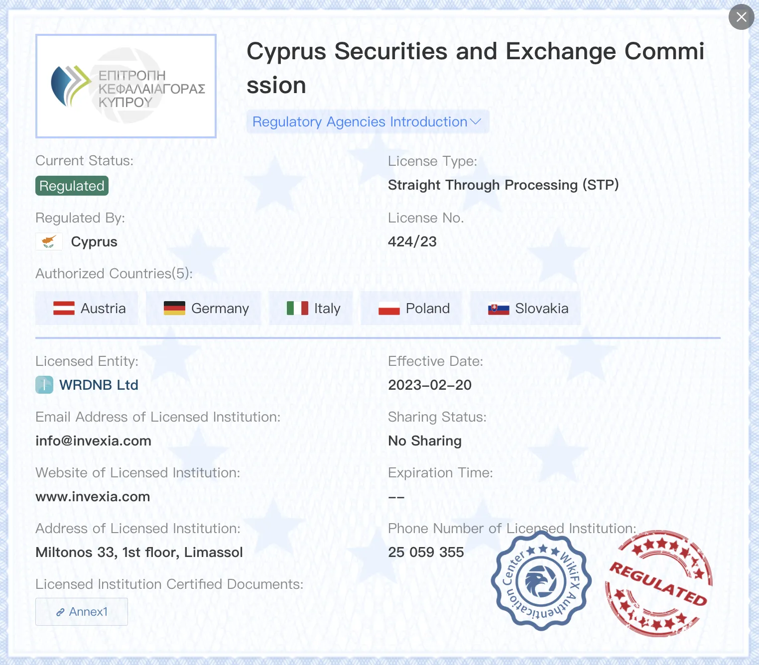 تنظيم من قبل CySEC تنظيم من قبل CySEC