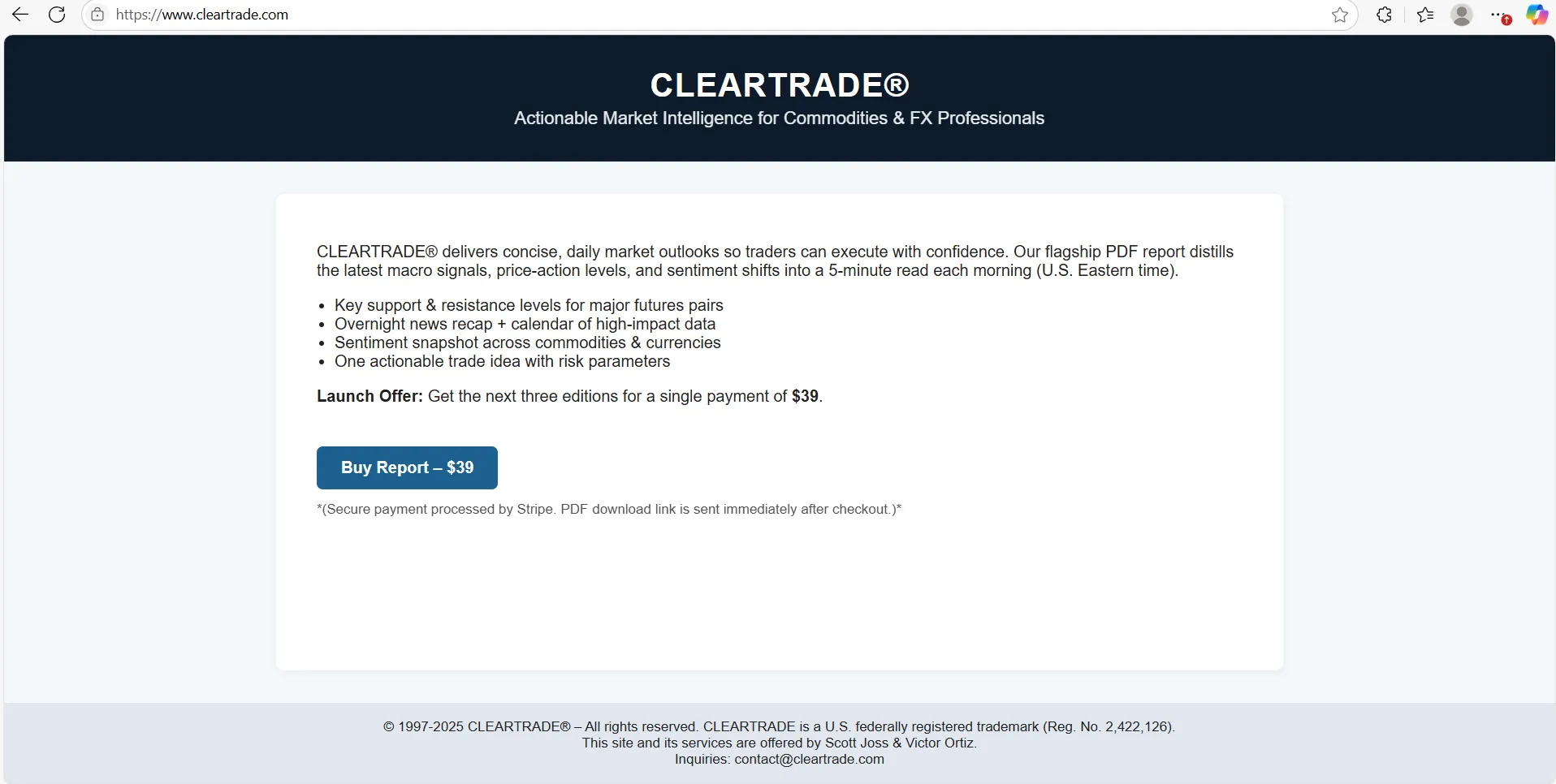 Cleartrade's homepage