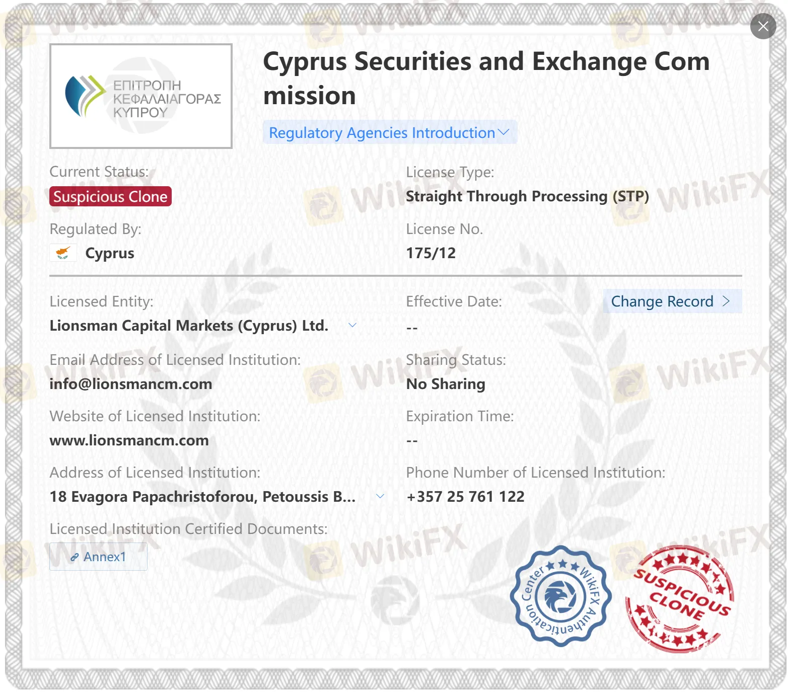 Licencia de clon sospechoso de CySEC
