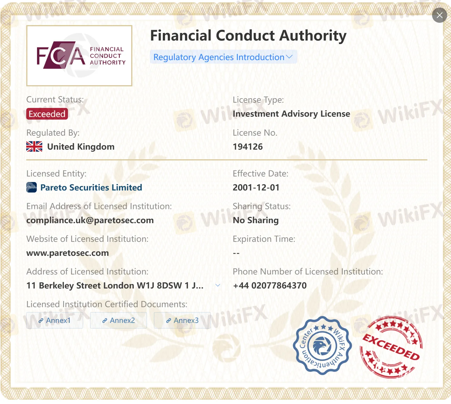 ใบอนุญาต FCA ที่เกิน ใบอนุญาต FCA ที่เกิน